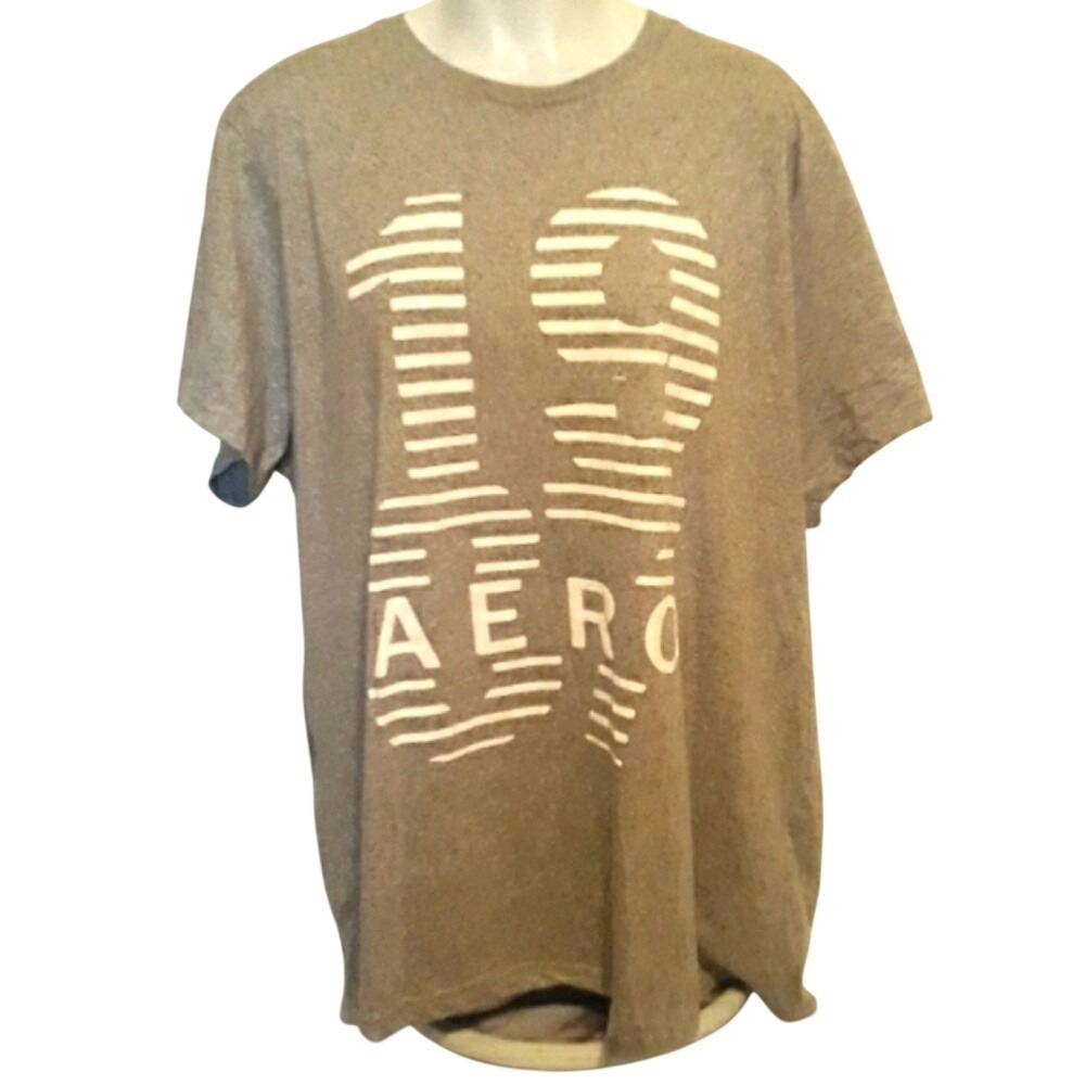 Aeropostale Mens 4XL Gray Striped 1987 AERO Graphic Crewneck T-Shirt